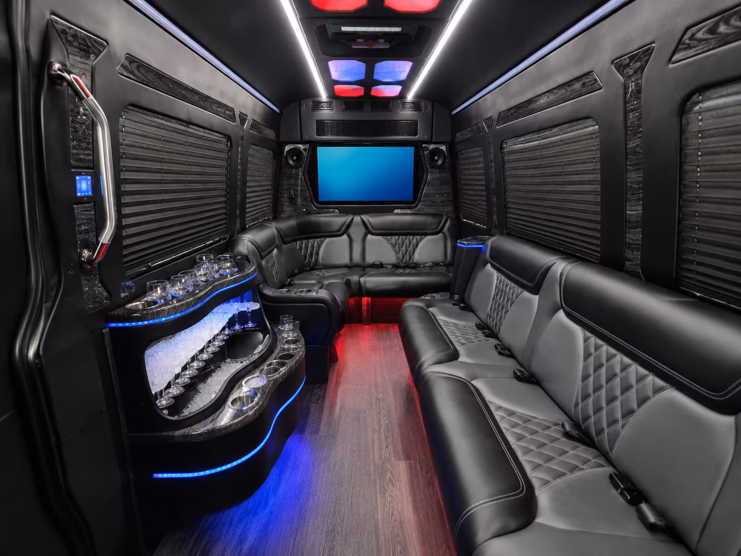overland park 18 passenger party bus inside