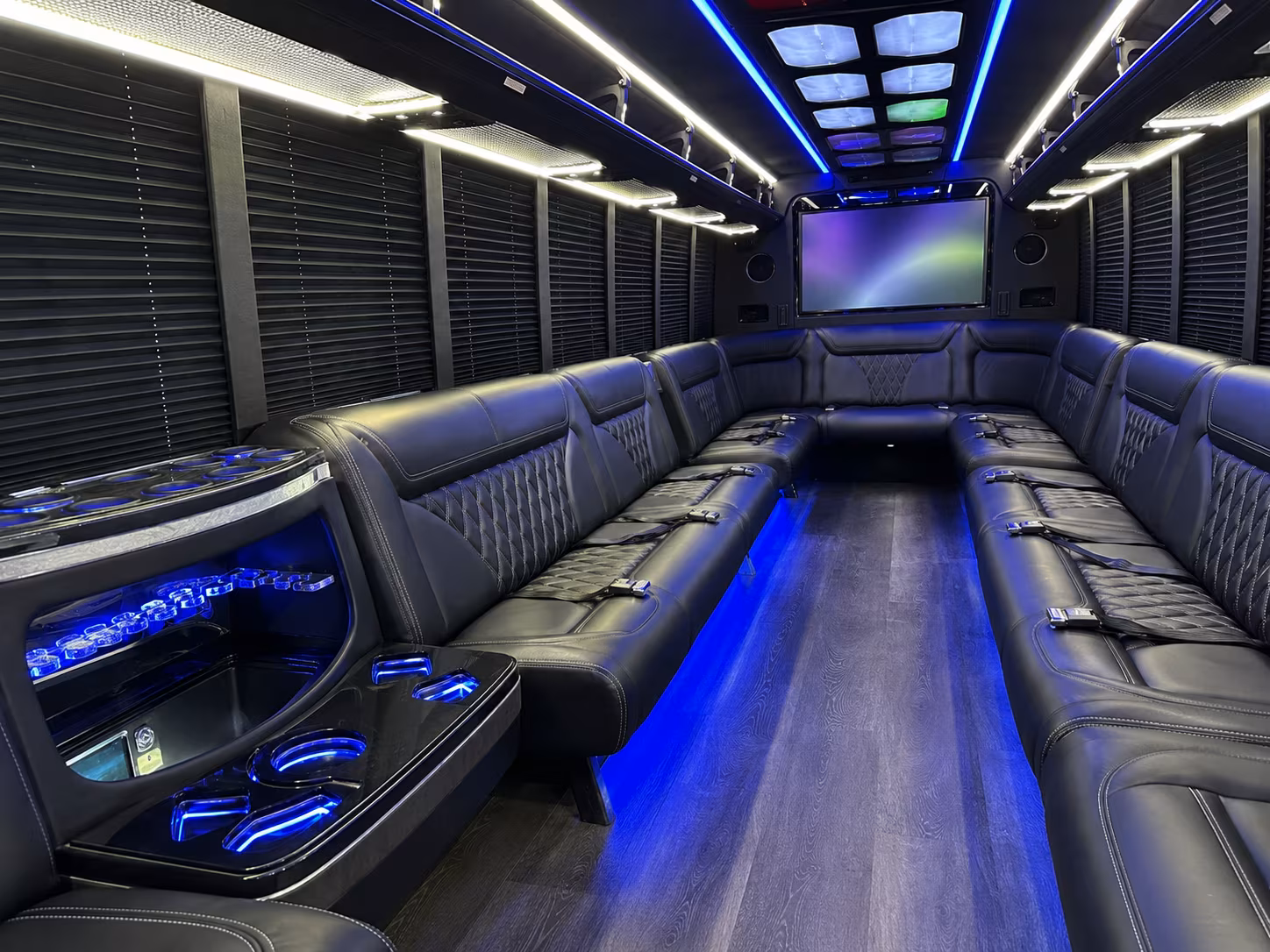 overland park 20 passenger party bus inside