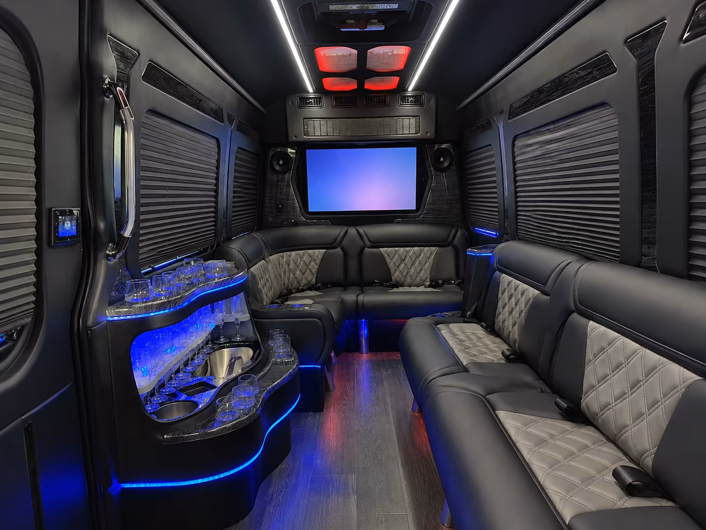 overland park 25 passenger party bus inside